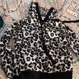 Nine West Black and Brown Leopard Print Sweater